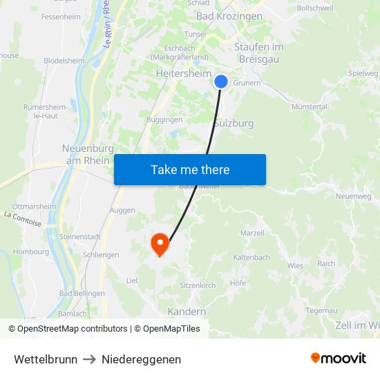 Wettelbrunn to Niedereggenen map