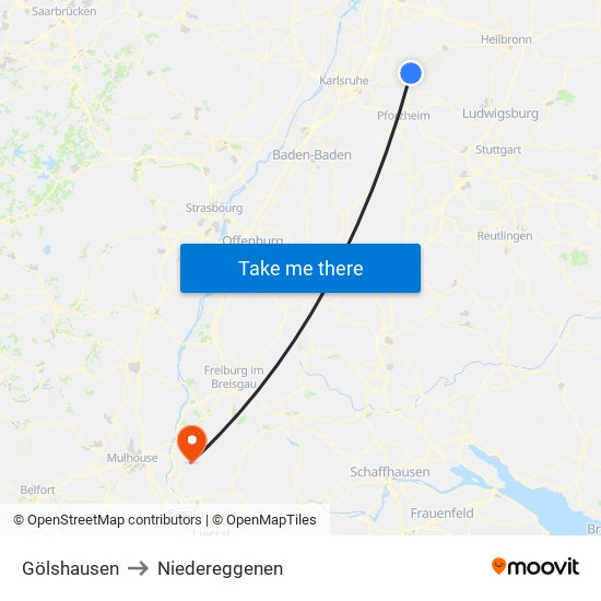 Gölshausen to Niedereggenen map