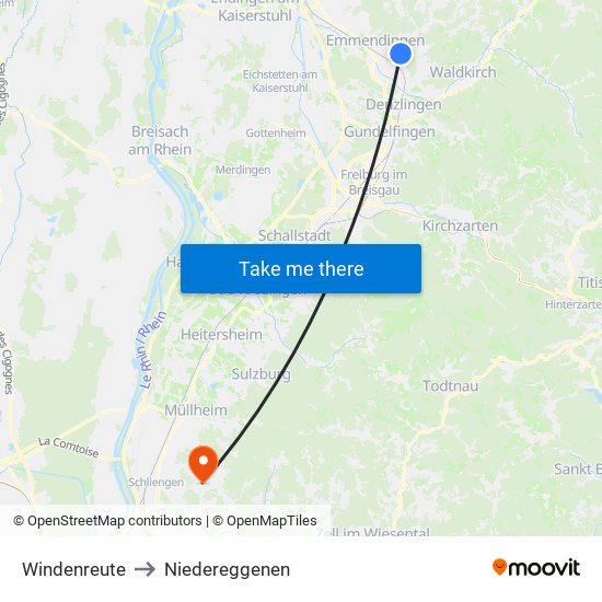 Windenreute to Niedereggenen map