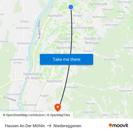 Hausen An Der Möhlin to Niedereggenen map