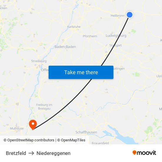 Bretzfeld to Niedereggenen map