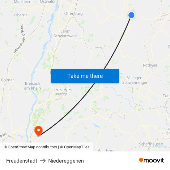 Freudenstadt to Niedereggenen map