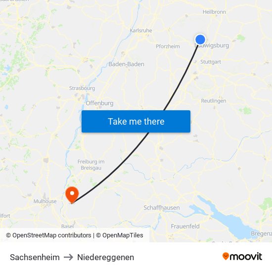 Sachsenheim to Niedereggenen map