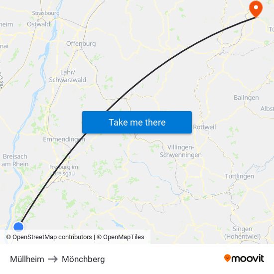 Müllheim to Mönchberg map