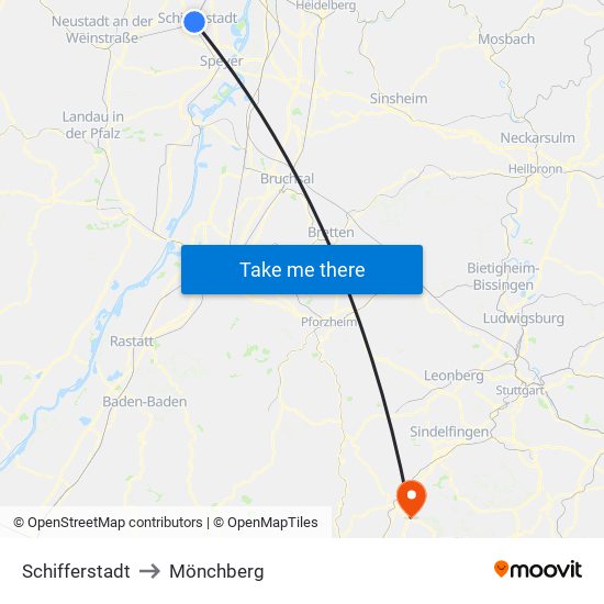 Schifferstadt to Mönchberg map