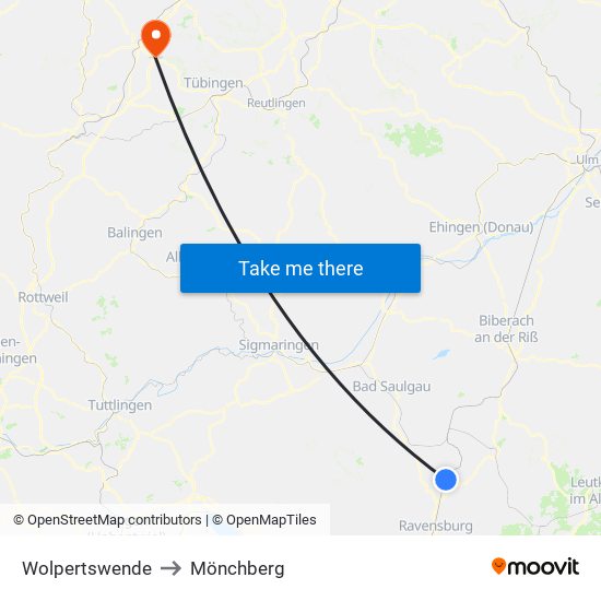 Wolpertswende to Mönchberg map