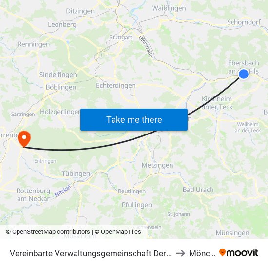 Vereinbarte Verwaltungsgemeinschaft Der Stadt Ebersbach An Der Fils to Mönchberg map