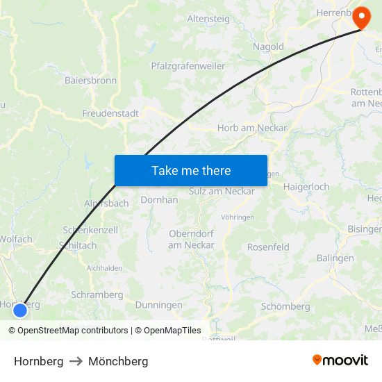 Hornberg to Mönchberg map