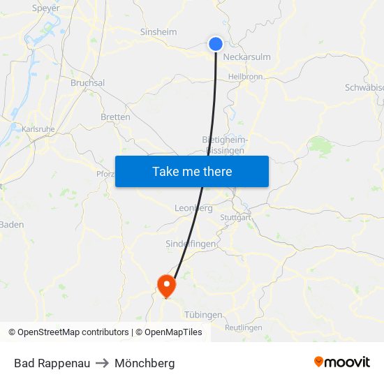 Bad Rappenau to Mönchberg map