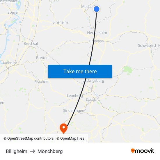 Billigheim to Mönchberg map