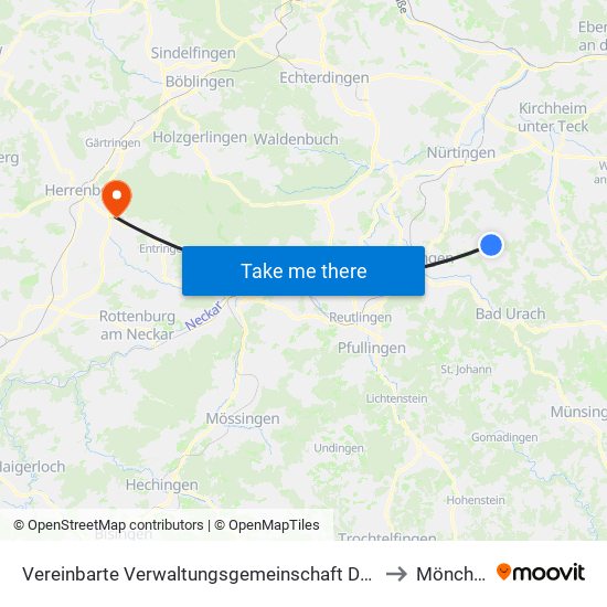 Vereinbarte Verwaltungsgemeinschaft Der Stadt Neuffen to Mönchberg map