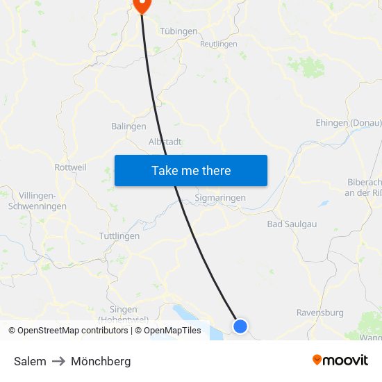 Salem to Mönchberg map