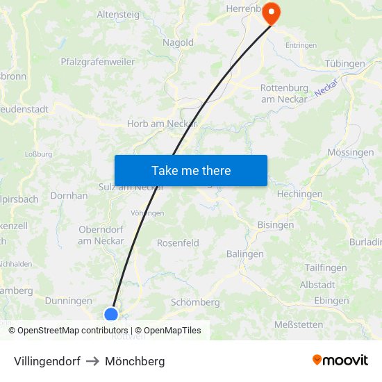 Villingendorf to Mönchberg map