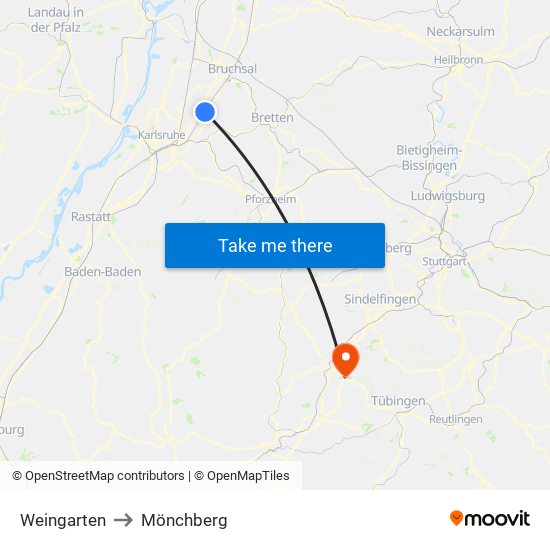 Weingarten to Mönchberg map