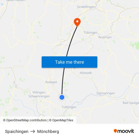 Spaichingen to Mönchberg map