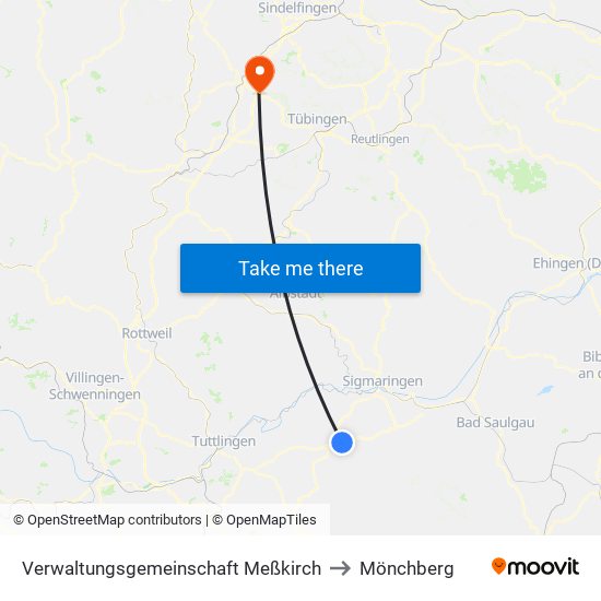 Verwaltungsgemeinschaft Meßkirch to Mönchberg map