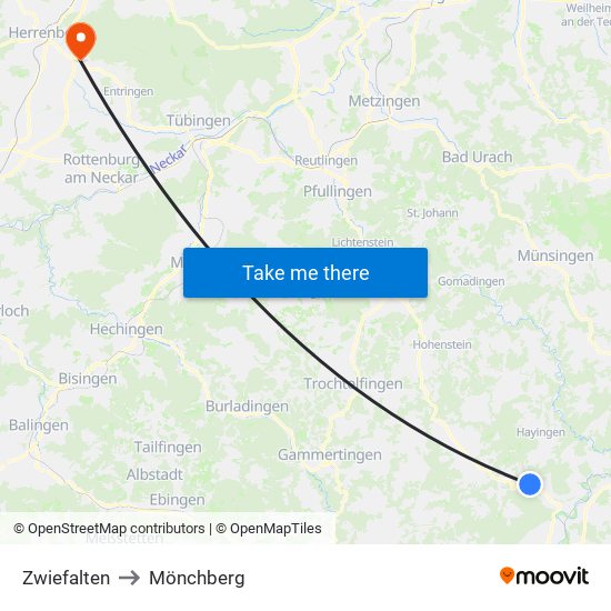 Zwiefalten to Mönchberg map