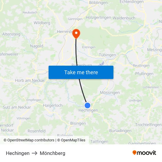 Hechingen to Mönchberg map