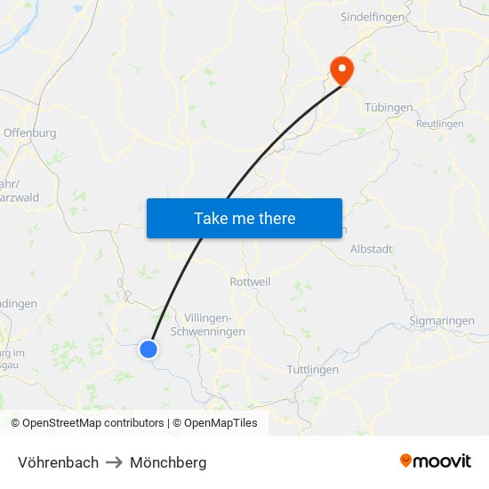 Vöhrenbach to Mönchberg map