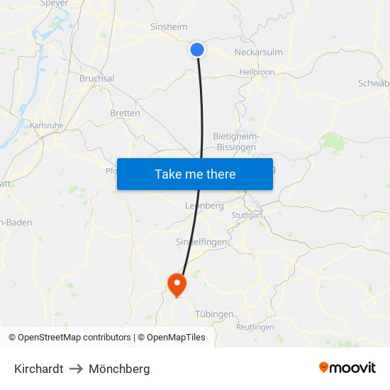 Kirchardt to Mönchberg map