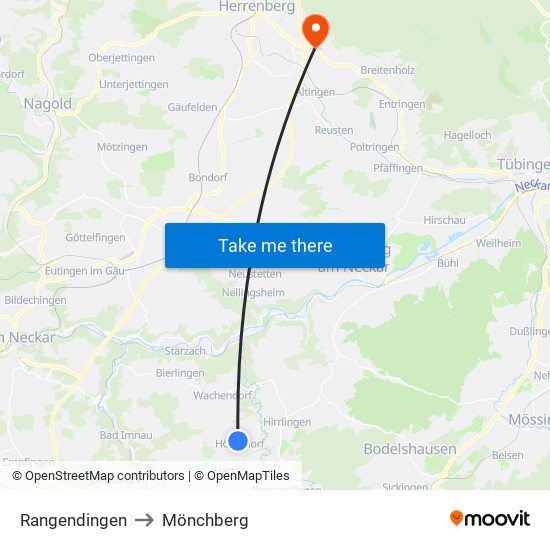 Rangendingen to Mönchberg map