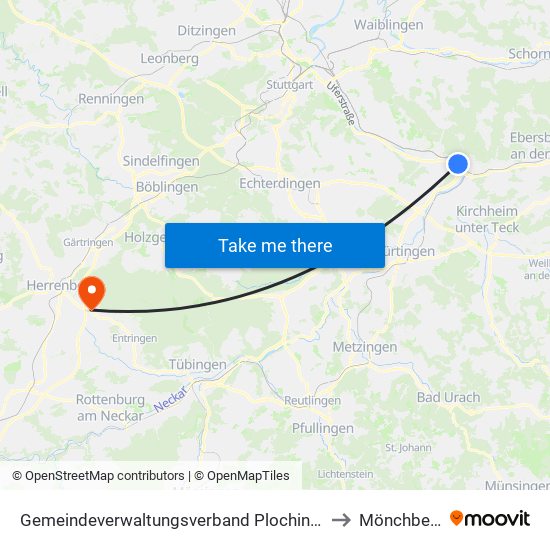 Gemeindeverwaltungsverband Plochingen to Mönchberg map