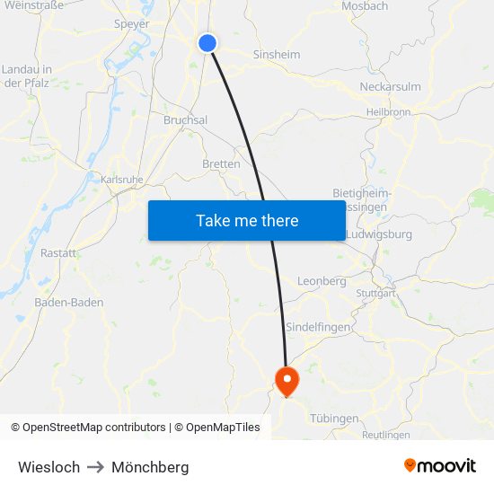 Wiesloch to Mönchberg map