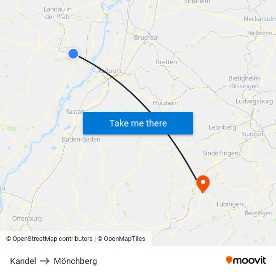 Kandel to Mönchberg map