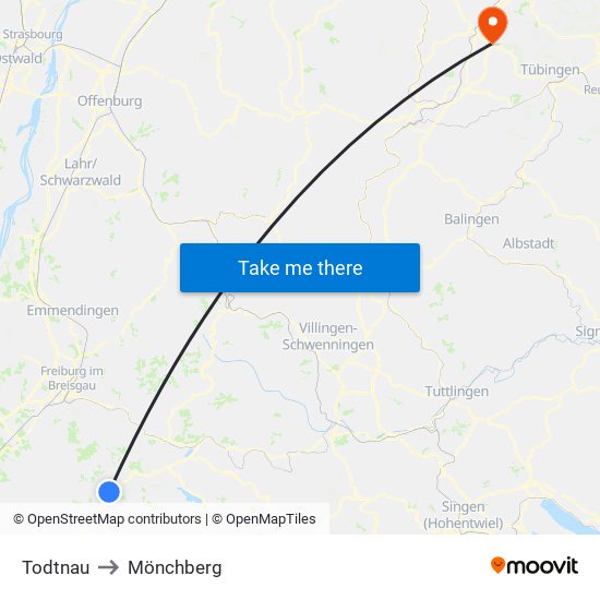 Todtnau to Mönchberg map