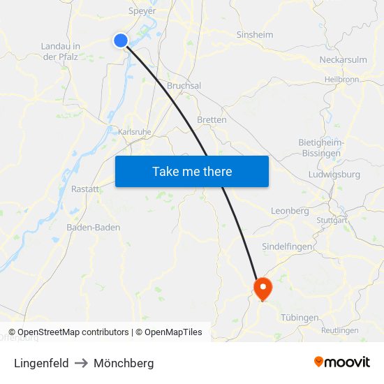 Lingenfeld to Mönchberg map