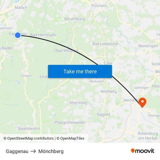 Gaggenau to Mönchberg map