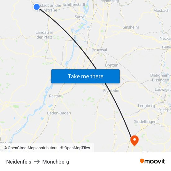 Neidenfels to Mönchberg map