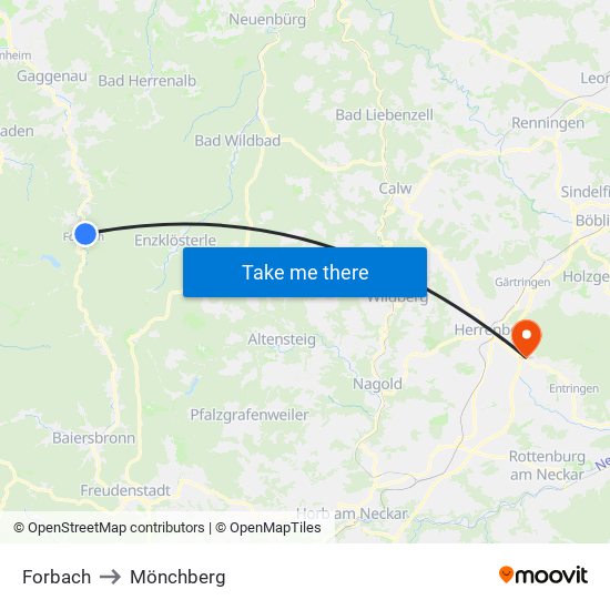 Forbach to Mönchberg map