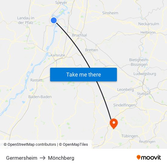 Germersheim to Mönchberg map