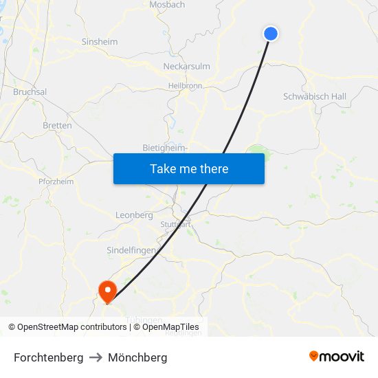 Forchtenberg to Mönchberg map