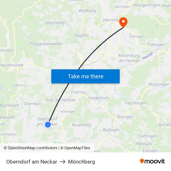 Oberndorf am Neckar to Mönchberg map