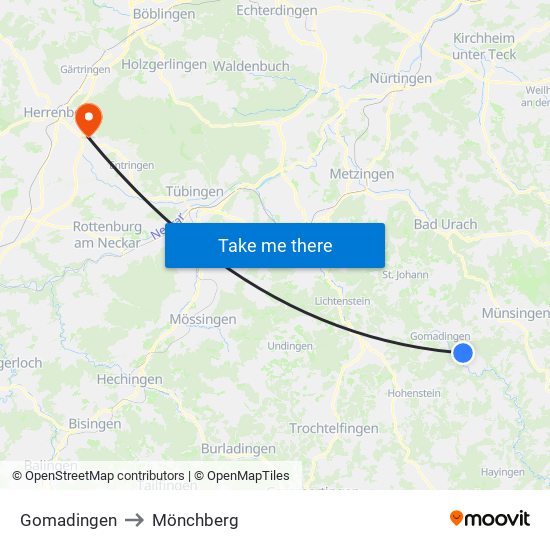 Gomadingen to Mönchberg map