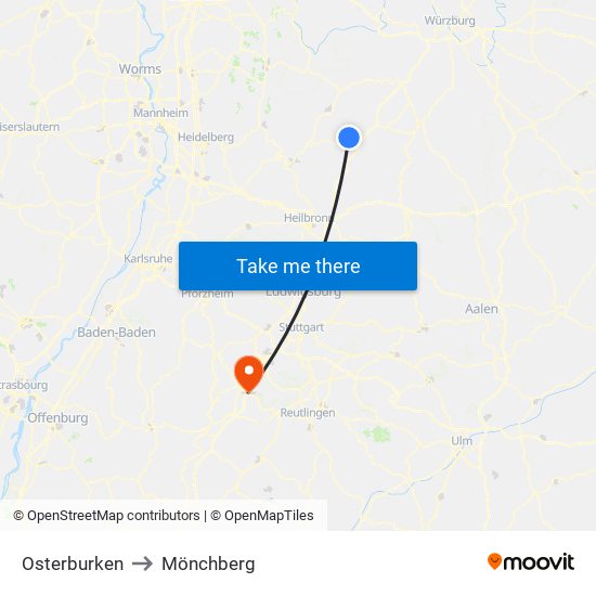 Osterburken to Mönchberg map