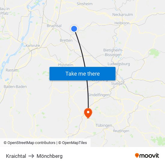 Kraichtal to Mönchberg map