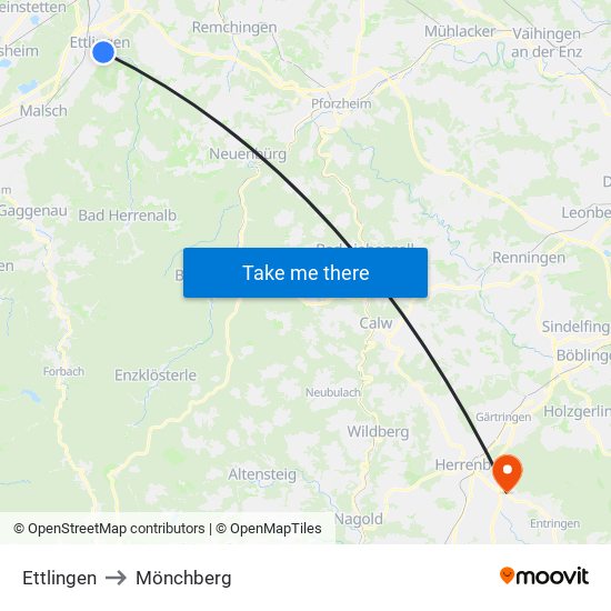 Ettlingen to Mönchberg map