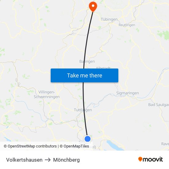 Volkertshausen to Mönchberg map