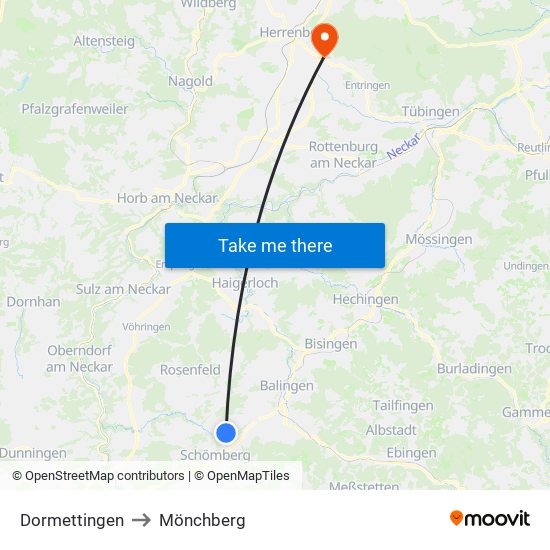 Dormettingen to Mönchberg map