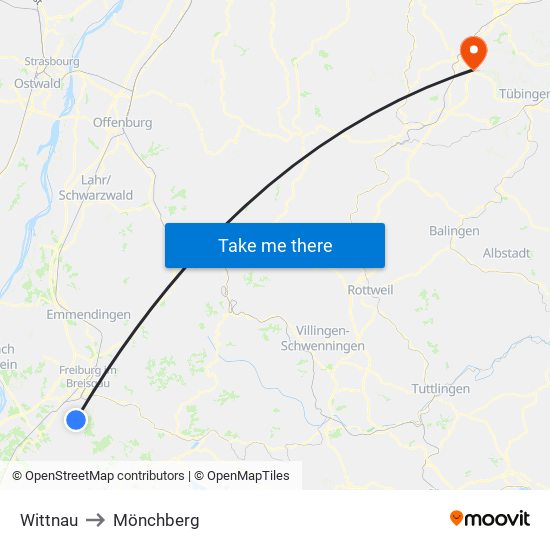 Wittnau to Mönchberg map