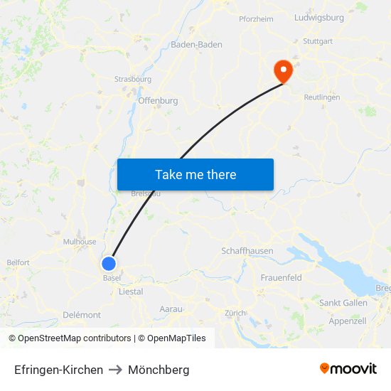 Efringen-Kirchen to Mönchberg map