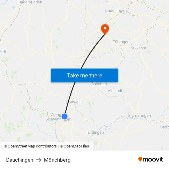 Dauchingen to Mönchberg map