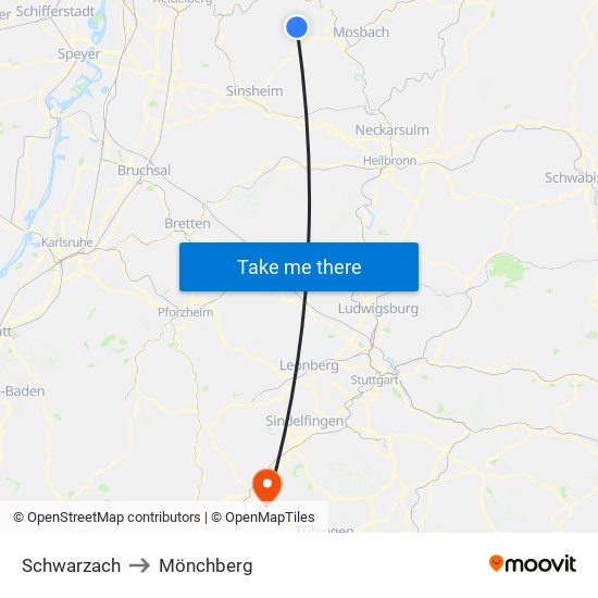 Schwarzach to Mönchberg map