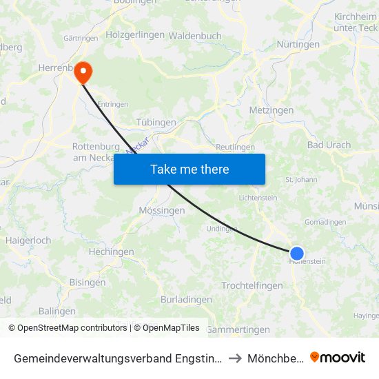 Gemeindeverwaltungsverband Engstingen to Mönchberg map