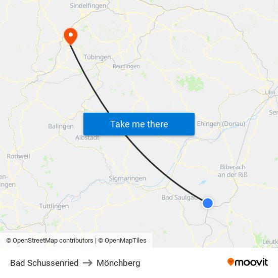 Bad Schussenried to Mönchberg map