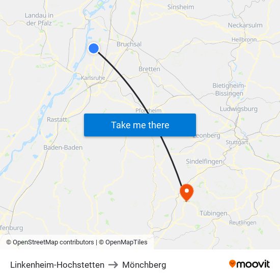 Linkenheim-Hochstetten to Mönchberg map