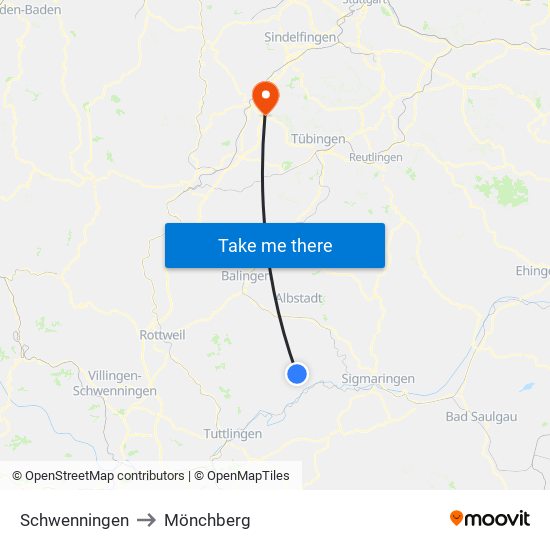 Schwenningen to Mönchberg map
